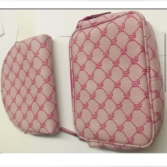 New 3 New Lauren Ralph Lauren Pink Cosmetic Bags iPhone Bag Signature RL Logo - Picture 9 of 14
